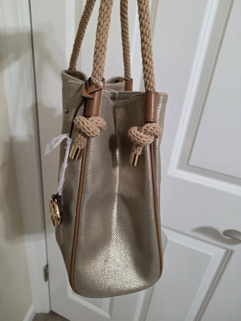 Michael Kors Champagne Gold  Metallic Shoulder Bag with Braided Rope Straps